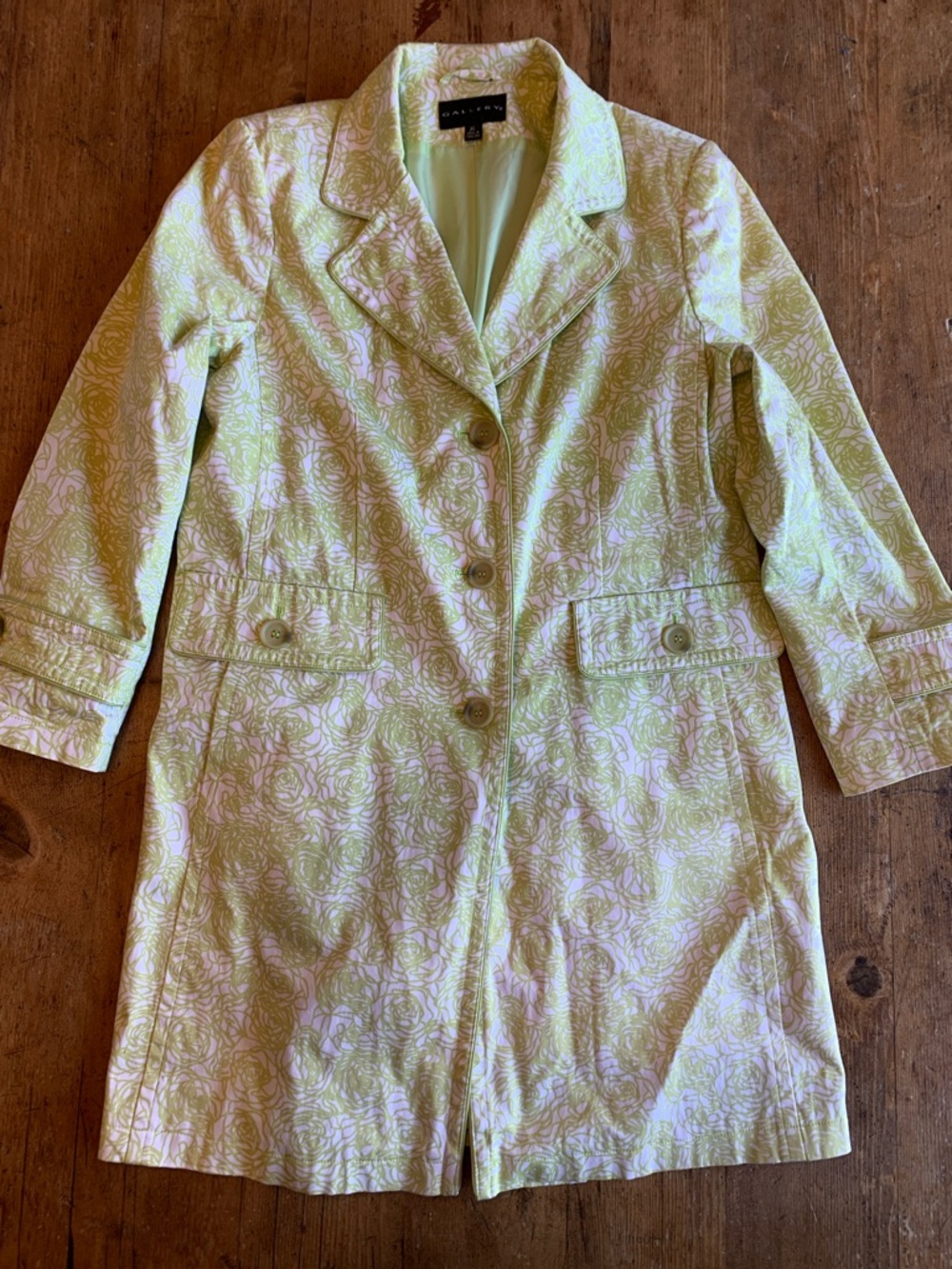 Gallery Pale Green Floral Trench Coat